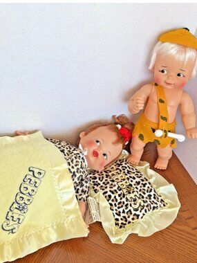 Ideal Pebbles & Bam Bam Dolls Hanna Barbera Blanket Pillow Vintage Flintstones